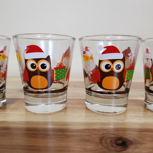 CERVE Made in Italy Christmas Owl Shot Glasses - Set of 6 - Picture 3 of 9